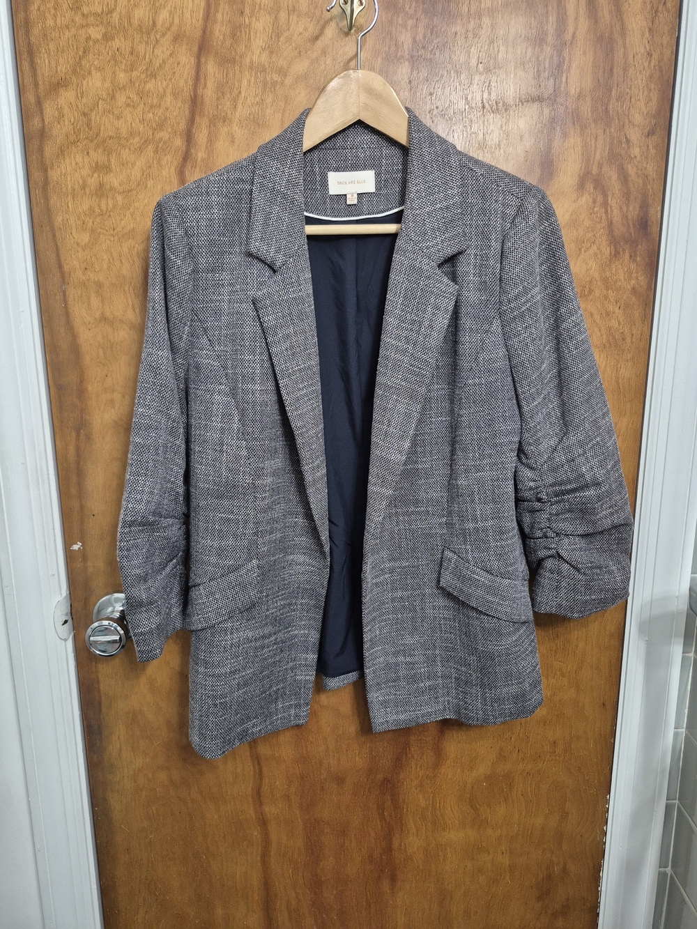 Skies Are Blue Gray Plaid Open-Front Blazer